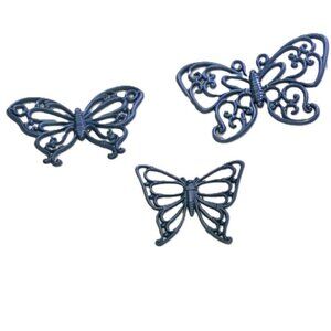 1970s HOMCO Wall Decor Blue Butterflies 3 Sizes SET of 3